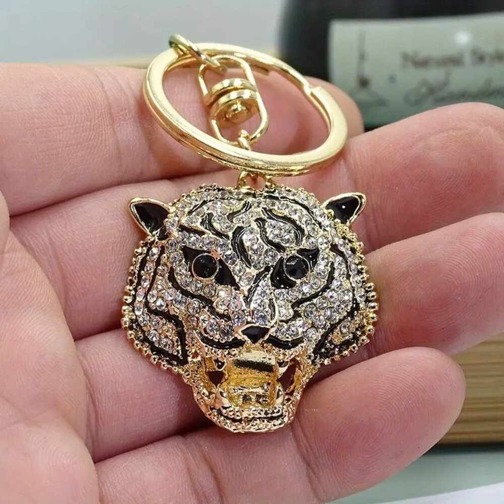 Crystal Rhinestone Tiger Luxury Keychain or Handbag Charm Sparkling Pendant - Picture 3 of 8